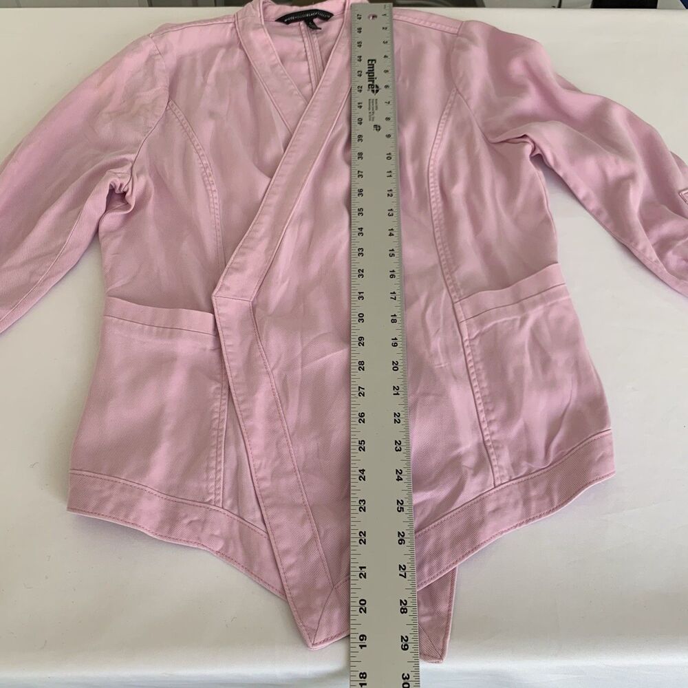White House Black Market Jacket L Pink Collarless Open Drape Roll Tab Barbie - Picture 9 of 13